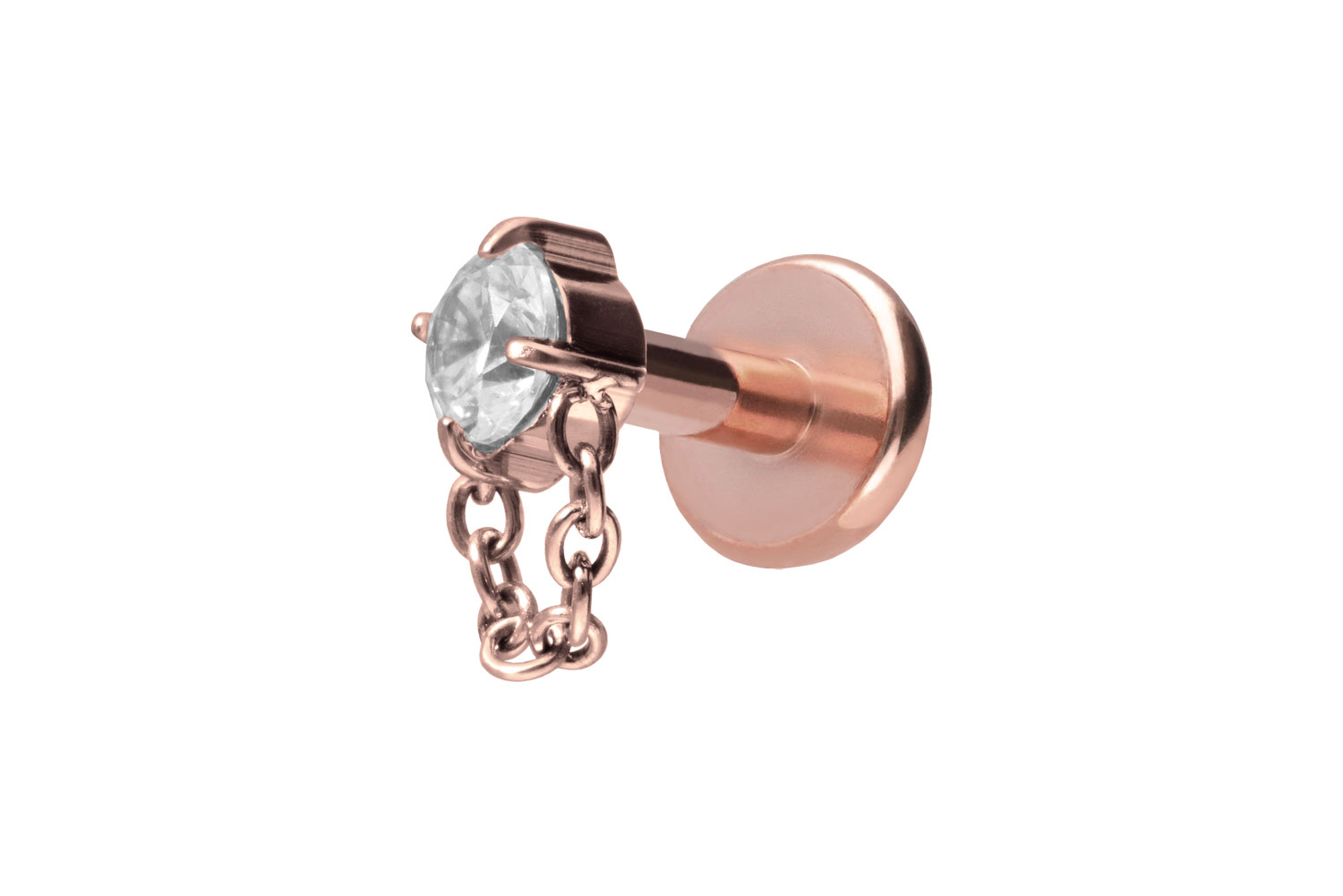 Titan Labret Piercing mit Push Fit KRISTALL + KETTE